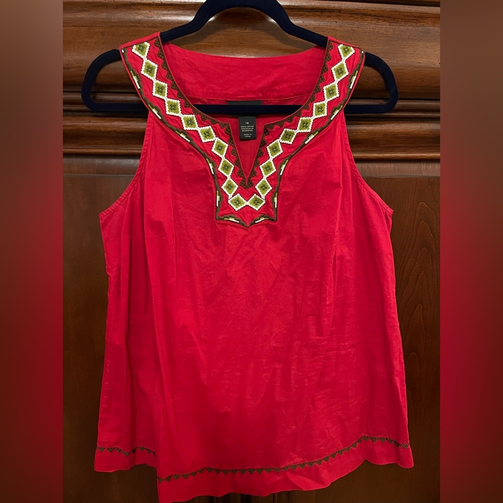 Lane Bryant Red Green Embroidered Women's Blouse Top 16